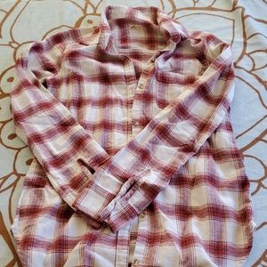 Hollister Plaid Flannel Button Up Top Red & White